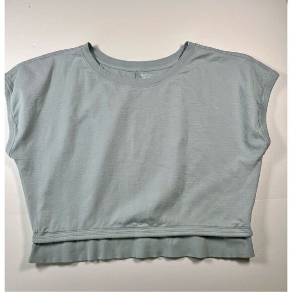 Athleta Sundown Shirred Tee Pale Sea Green Round Neck Boxy Size Large 798665 EUC - Picture 5 of 10
